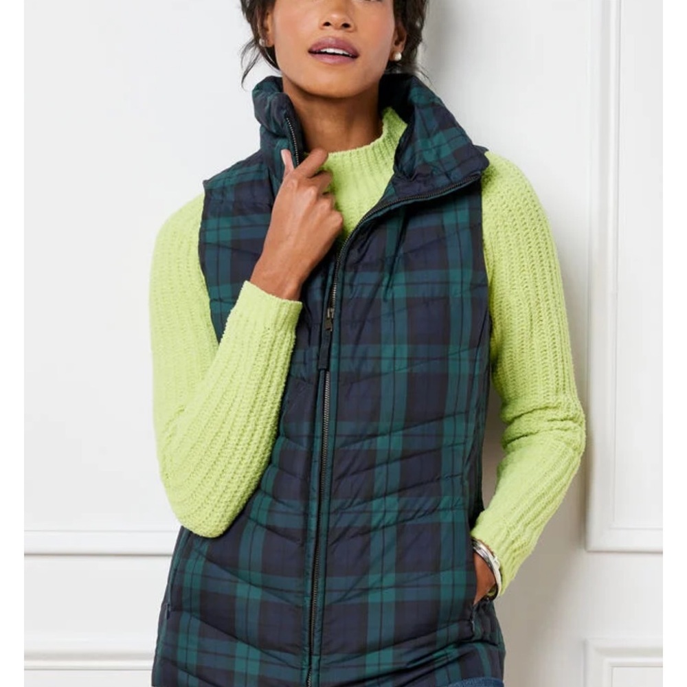 Talbots Navy Plaid Snap Button Sleeveless Vest‎ size XS